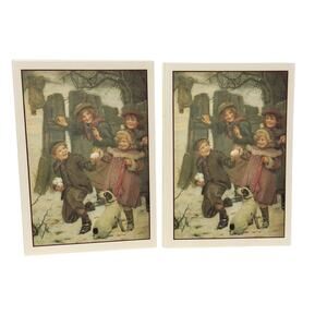 Vintage Burgoyne Inc 17 Christmas Cards Children Playing Snow ~No Envelopes~